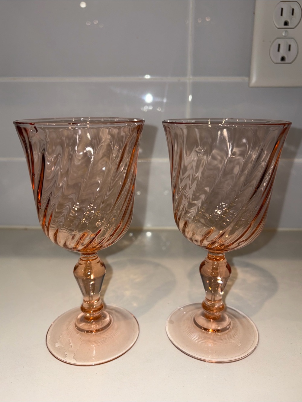 vintage Cristal D'Arques Durand Rosaline Pink Swirl Wine Glass Made In France